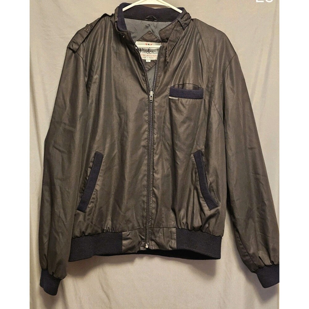 Vintage Windcrest Bomber Jacket Mens Large Brown Zip Up Made In Macau Retro Coat